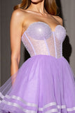 Lilac Corset A Line Beaded Short Prom Dress