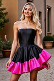 Black A Line Strapless Ruffled Short Prom Dress