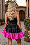 Black A Line Strapless Ruffled Short Prom Dress