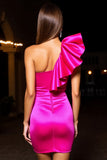 One Shoulder Ruffled Bodycon Fuchsia Short Prom Dress