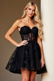 A Line Black Appliqued Sweetheart Short Prom Dress