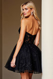 A Line Black Appliqued Sweetheart Short Prom Dress