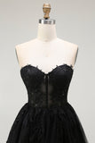 Black A Line Sweetheart Appliqued Sheer Corset Short Prom Dress