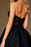 A Line Black Appliqued Sweetheart Short Prom Dress