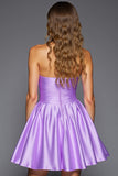 Purple A Line Ruffled Strapless Short Prom Dress with 3D Flowers