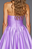 Purple A Line Ruffled Strapless Short Prom Dress with 3D Flowers