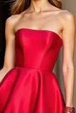 Red A Line Strapless Short Prom Dress With 3D Flowers