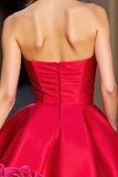 Red A Line Strapless Short Prom Dress With 3D Flowers