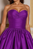 A Line Sweetheart Pleated Dark Purple Short Prom Dress