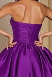 A Line Sweetheart Pleated Dark Purple Short Prom Dress
