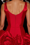 Red V-Neck A Line Cocktail Dress With 3D Flowers