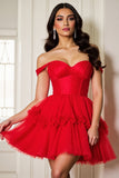Red Off The Shoulder A Line Mini Prom Dress
