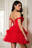 Red Off The Shoulder A Line Mini Prom Dress