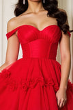 Red Off The Shoulder A Line Mini Prom Dress