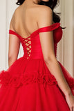 Red Off The Shoulder A Line Mini Prom Dress