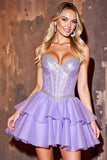 Purple Beaded A Line Sweetheart Short Prom Dress