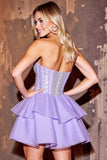 Purple Beaded A Line Sweetheart Short Prom Dress