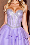 Purple Beaded A Line Sweetheart Short Prom Dress