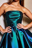 A Line Strapless Dark Blue Mini Cocktail Dress