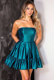 Sparkly Strapless A Line Dark Blue Cocktail Dress