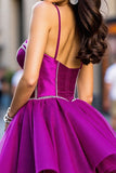 Dark Purple Beaded Spaghetti Straps Mini Party Dress