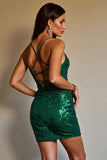 Sparkly Dark Green Mini Prom Dress with Sequins