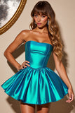 Blue Metallic Strapless Mini Cocktail Dress
