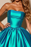 Blue Metallic Strapless Mini Cocktail Dress