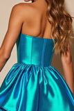 Blue Metallic Strapless Mini Cocktail Dress
