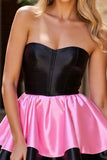 Strapless Black and Pink A Line Short Prom Dress