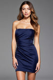 Strapless Navy Simple Bodycon Cocktail Dress