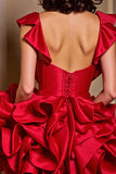 Tiered Red Ruffled Short Prom Dress with Beading