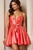 Orange Satin A Line Short Prom Dress