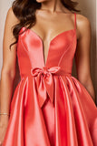Orange Satin A Line Short Prom Dress