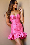 Pink Strapless Satin Short Prom Dress with Ruffles