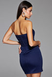 Bodycon Strapless Navy Short Prom Dress