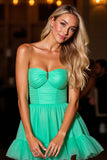 Strapless Green A Line Pleated Short Prom Dress