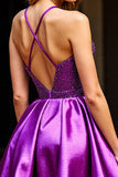 Sparkly A Line Dark Purple Short Prom Dress with Sequins