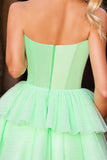 Green Strapless A Line Short Prom Dress with Beading