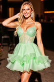 Green A Line Corset Short Prom Dress with Sequins