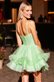 Green A Line Corset Short Prom Dress with Sequins