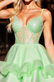 Green A Line Corset Short Prom Dress with Sequins