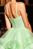 Green A Line Corset Short Prom Dress with Sequins