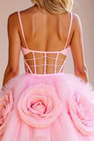 Corset Pink Cut Out Short Prom Dress with 3D Flowers