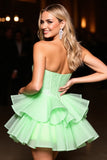 Green Corset A Line Short Prom Dress with Beading