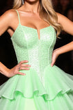Green Corset A Line Short Prom Dress with Beading