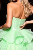 Green Corset A Line Short Prom Dress with Beading