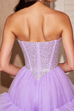 Sparkly Strapless Ruffled Lilac Short Prom Dress with Sequins