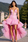 Sparkly Ruffled High Low Short Prom Dress with Sequins