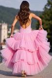 Sparkly Ruffled High Low Short Prom Dress with Sequins